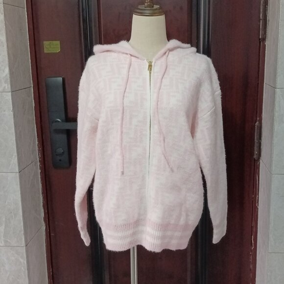 Pink Fendi Style FF Fuzzy Zip Hoodie - Picture 8 of 9